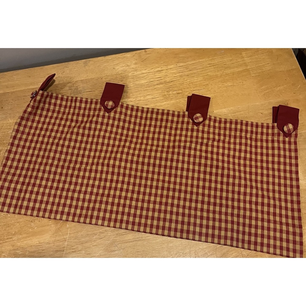 JCPenney Home Country Red Yellow Gingham Valance Tab Button 60x36" Cottagecore‎
